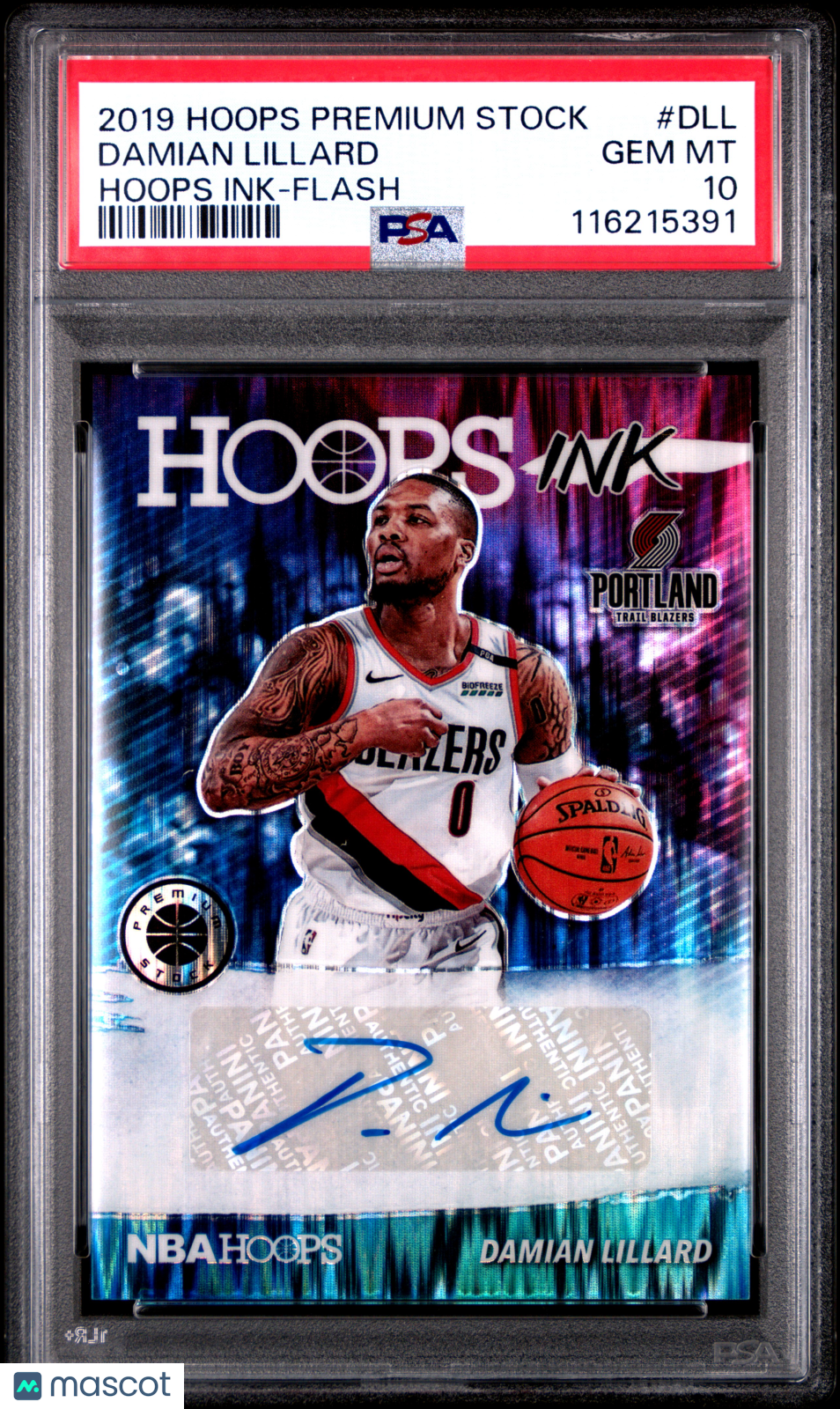 2019 Panini Hoops Premium Stock Hoops Ink Damian Lillard Flash #DLL PSA 10