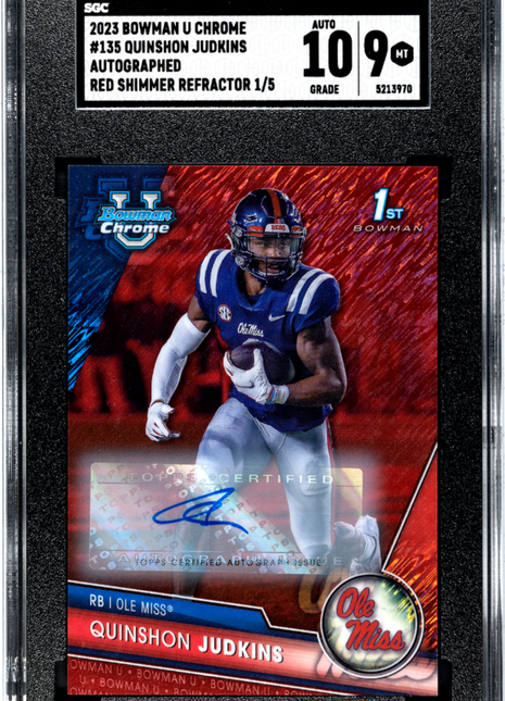 2023 Bowman Chrome University Quinshon Judkins Red Shimmer Auto Red /5 SGC 9/10