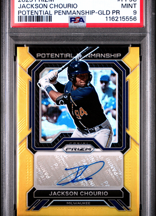 2023 Panini Prizm Potential Penmanship Jackson Chourio GLD #PPJC PSA 9