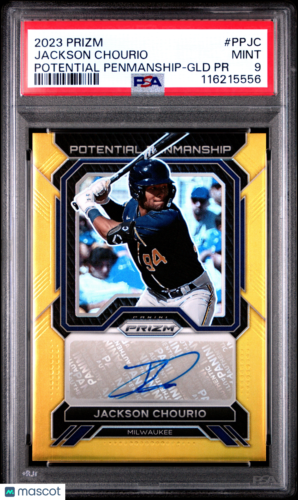 2023 Panini Prizm Potential Penmanship Jackson Chourio GLD #PPJC PSA 9