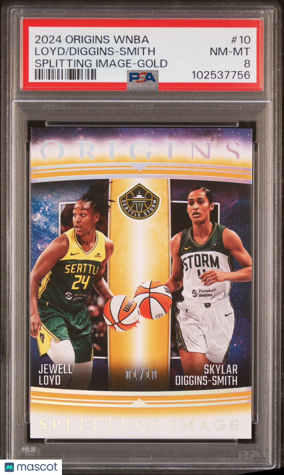 2024 Origins WNBA Loyd Diggins-Smith Gold /10 PSA 8 2024 Panini Origins WNBA Splitting Image Diggins-Smith Loyd Gold #10 PSA 8