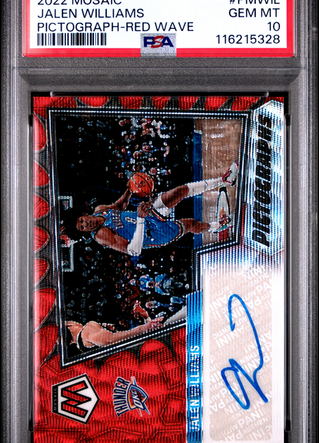 2022 Panini Mosaic Pictographs Mosaic Jalen Williams Red Wave #PMWIL PSA 10