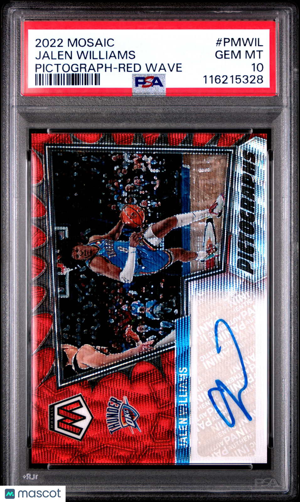 2022 Panini Mosaic Pictographs Mosaic Jalen Williams Red Wave #PMWIL PSA 10