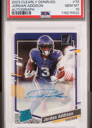 2023 Panini Clearly Donruss Jordan Addison Autograph #70 PSA 10