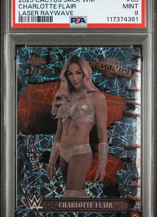 2025 Topps Chrome WWE Cactus Jack X Wrestlemania Charlotte Flair Laser Raywave #63 07/20 PSA 9