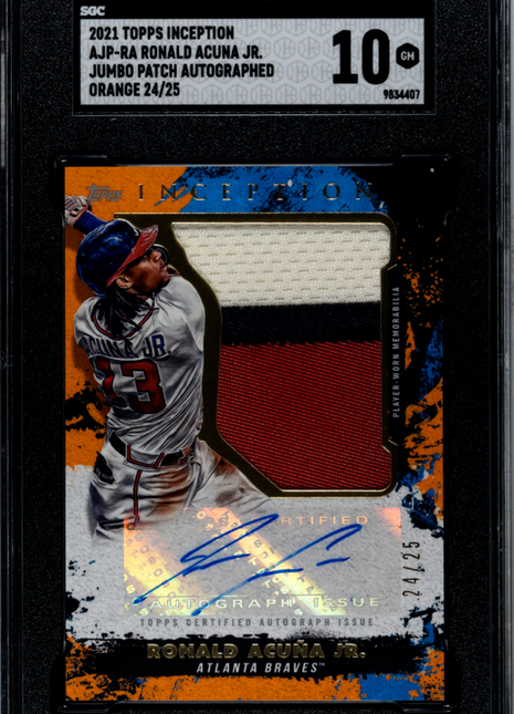 2021 Topps Inception Ronald Acuna JR. Jumbo Patch Autograph Orange #AJP-RA SGC 10