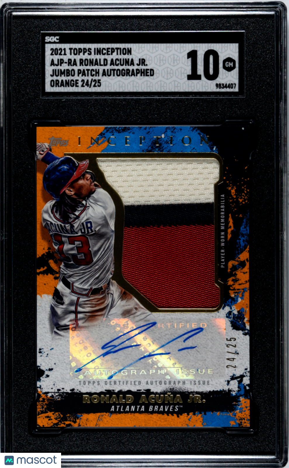 2021 Topps Inception Ronald Acuna JR. Jumbo Patch Autograph Orange #AJP-RA SGC 10