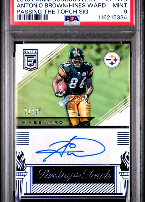 2016 Panini Donruss Elite Passing The Torch Signatures Hines Ward Antonio Brown SIG. #PTWB 21 / 25 PSA 9