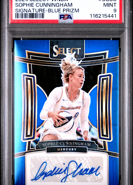 2024 Panini Select WNBA Signatures Sophie Cunningham Blue Prizm #SGSC PSA 9