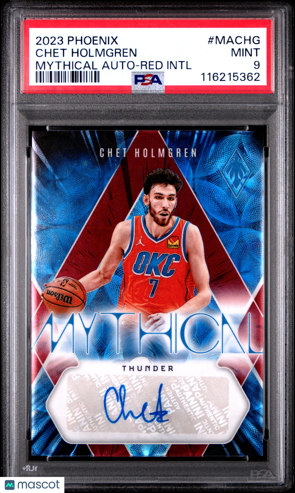 2023 Panini Phoenix Mythical Autographs Chet Holmgren Red Intl #MACHG PSA 9