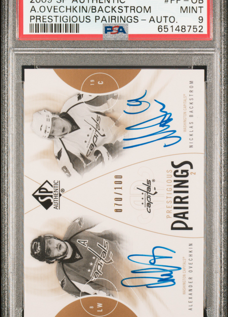 2009 SP Authentic Prestigious Pairings Backstrom A. Ovechkin Prestigious Pairings Autograph #PP-OB PSA 9