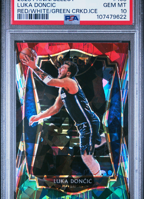 2020 Panini Select Luka Doncic Red White Green Crkd. Ice #150 PSA 10