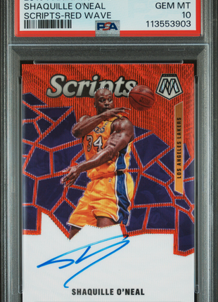 2019 Panini Mosaic Scripts Shaquille O'Neal Red Wave #SCSON PSA 10