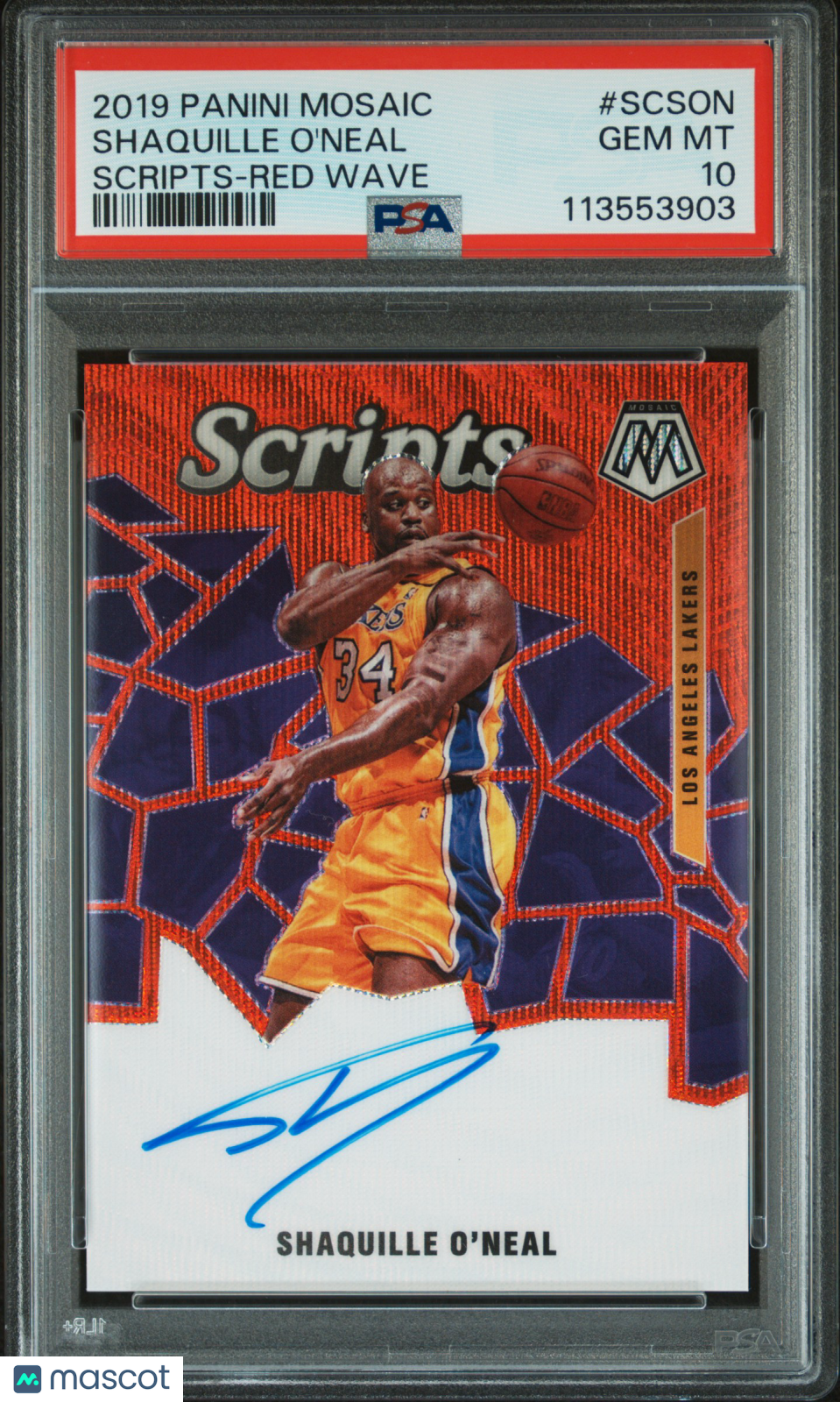 2019 Panini Mosaic Scripts Shaquille O'Neal Red Wave #SCSON PSA 10
