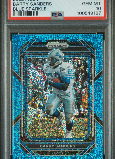 2022 Panini Prizm Barry Sanders Blue Sparkle #102 PSA 10