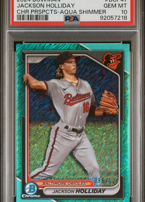 2024 Bowman Chrome Prospects Jackson Holliday CHR Prspcts Aqua Shim Ref #BCP47 PSA 10