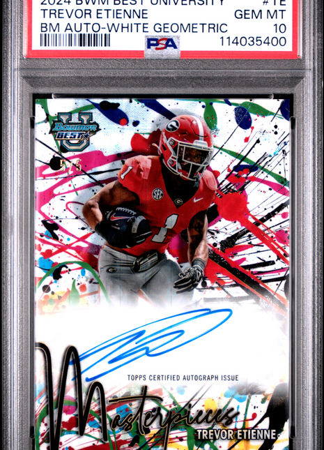 2024 Bowman Best University Bowman Masterpieces Autographs Trevor Etienne BM White Geometric #TE PSA 10