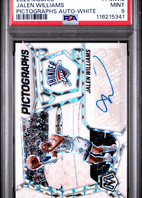 2023 Panini Mosaic Pictographs Mosaic Autographs Jalen Williams White #PMWIL PSA 9