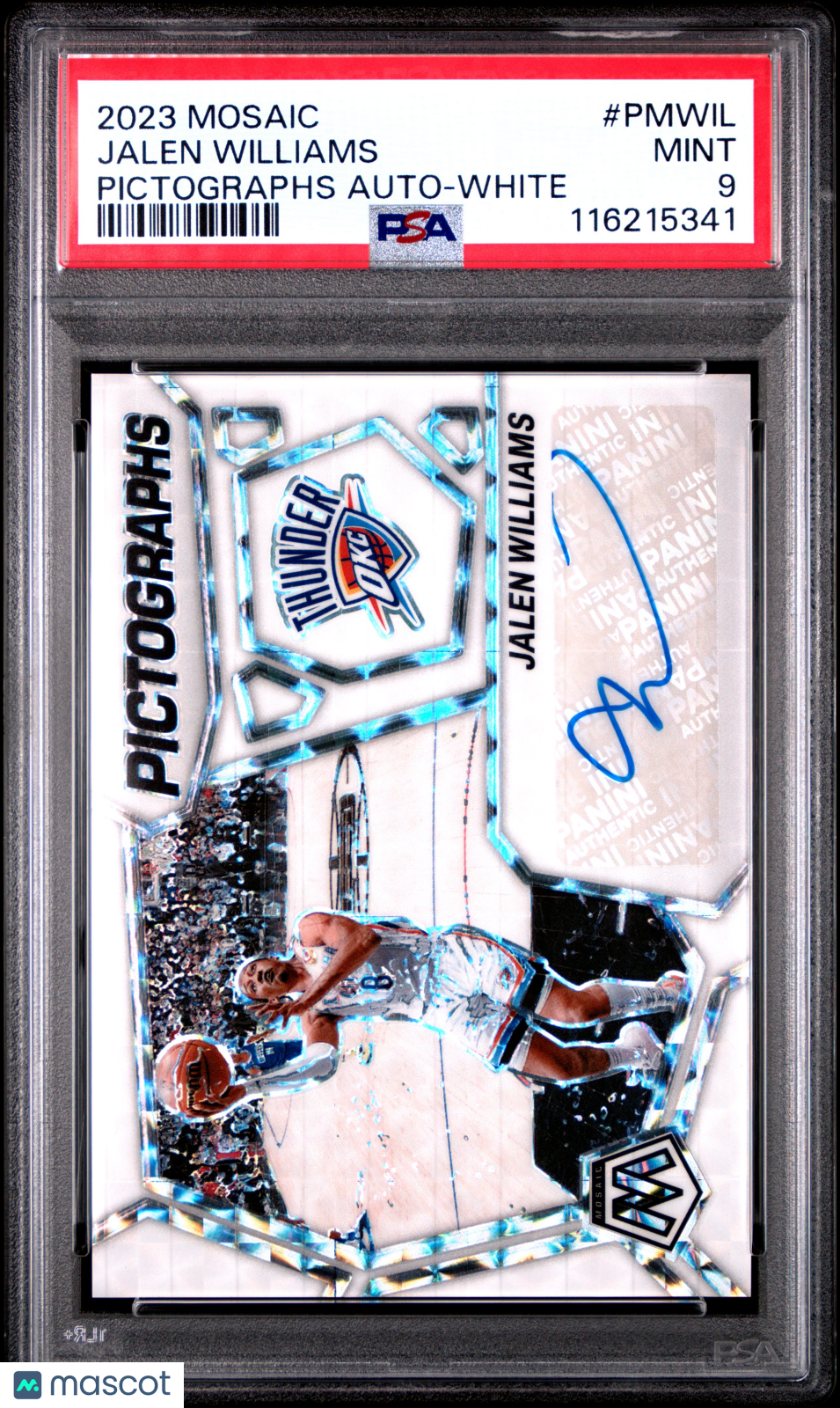 2023 Panini Mosaic Pictographs Mosaic Autographs Jalen Williams White #PMWIL PSA 9