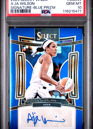 2024 Panini Select WNBA Signatures A'ja Wilson Blue Prizm #SGAW PSA 10