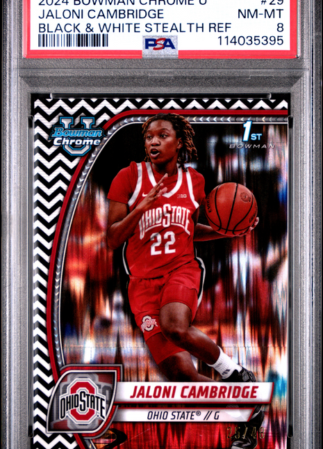 2024 Bowman Chrome University Jaloni Cambridge Black & White Stealth Ref #29 PSA 8