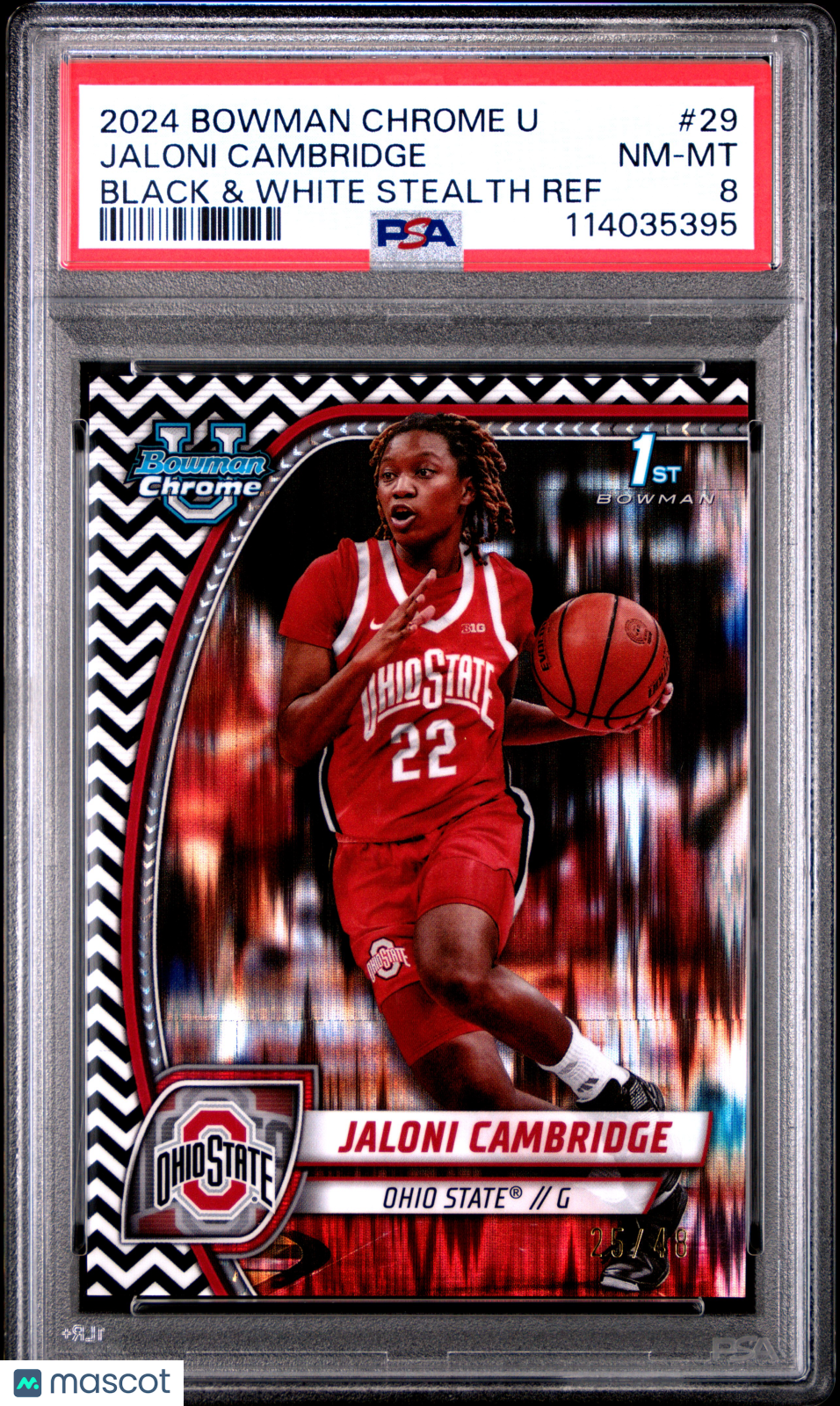 2024 Bowman Chrome University Jaloni Cambridge Black & White Stealth Ref #29 PSA 8