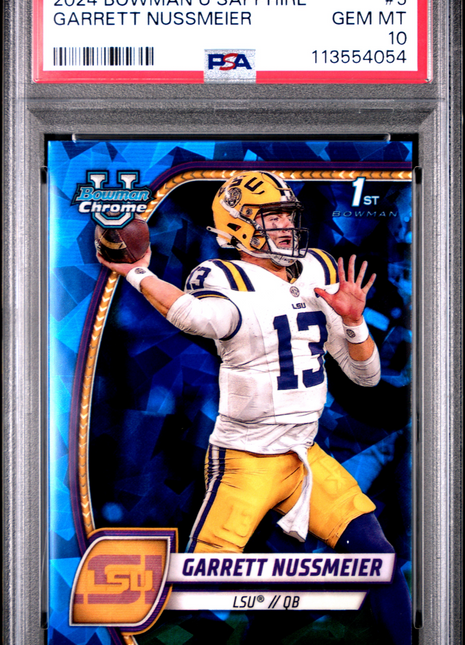 2024 Bowman University Chrome Sapphire Garrett Nussmeier #5 PSA 10