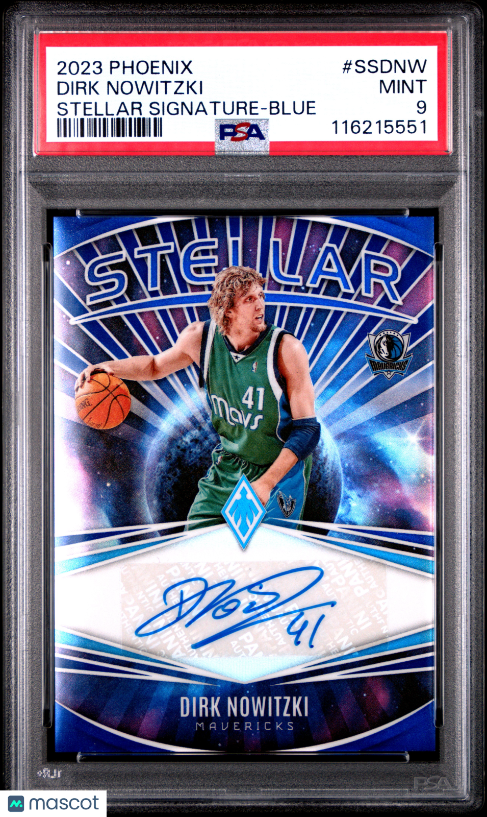 2023 Panini Phoenix Stellar Signatures Dirk Nowitzki Blue #SSDNW PSA 9