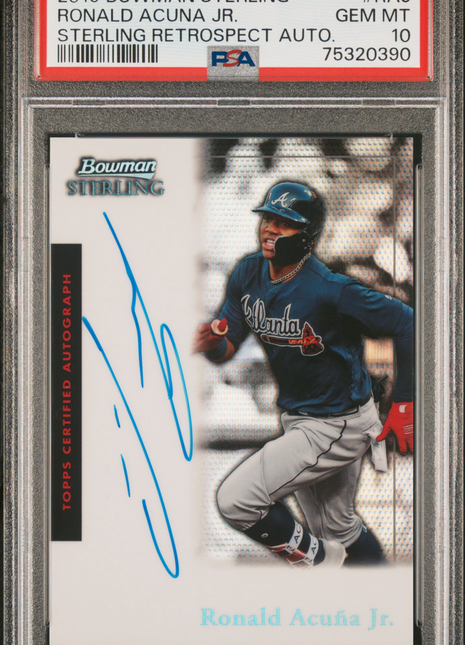 2019 Bowman Sterling Sterling Retrospect Autographs Ronald Acuna JR. Autograph #RAJ PSA 10