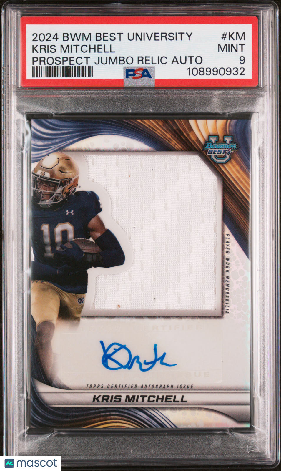 2024 Bowman Best University Patch Auto Kris Mitchell PSA 9