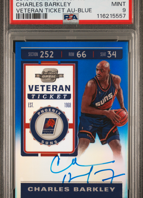 2019 Panini Contenders Optic Veteran Ticket Autographs Charles Barkley Blue #VTCBK PSA 9