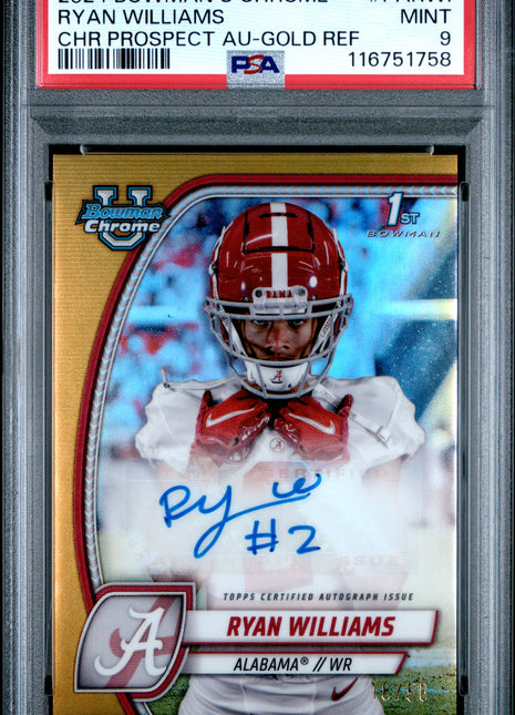 2024 Bowman University Chrome Bowman Chrome Prospect Autographs Ryan Williams Gold Ref #PARWI PSA 9